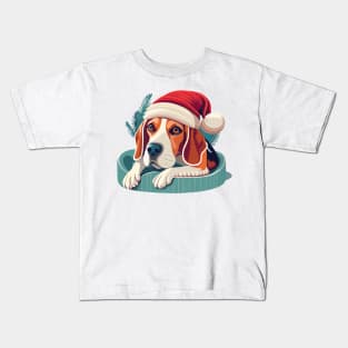 Beagle Dog On A Bed Christmas Kids T-Shirt